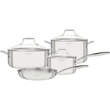 Jogo de Panelas Tramontina Grano Glass em Aço Inox com Corpo Triplo e Tampa de Vidro 4 Peças