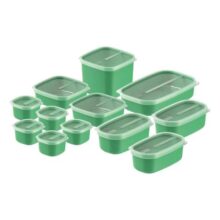 Jogo de Potes Tramontina MixColor em Polipropileno Verde Sálvia com Tampa Transparente 12 Peças