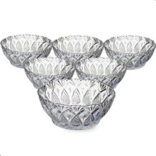 Jogo De Sobremesa Tigela Bowl 6 Peças Em Vidro Desenhado Trasparente