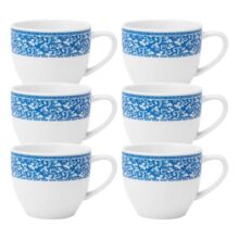 Jogo Xícara Café Chá Porcelana Branca Floral Decorada 170ml Cor Branco Xicara Cafe Porto Azul