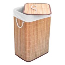 Jolitex Cesto Banheiros de Bambu Forrado Claro Retangular para Roupas Cor Palha Liso