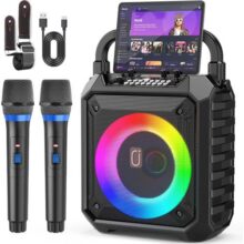 JYX Caixa de Som com Microfone para Adultos e Crianças, Caixa de Som Bluetooth Portátil com 2 Microfones e Luzes de DJ para Festas e Reuniões em Casa, Suporta USB/TF/AUX/REC(50W)