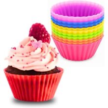 Kit 12 Formas de Silicone para Cupcake Muffin Bolinho Assadeira Air Fryer Cores Variadas Resistente a Temperatura Formin
