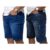 Kit 2 Bermuda  Jeans  Azul Médio Lisa E Azul Bigode Puido