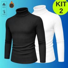 Kit 2 Blusa Cacharrel Masculino Gola Alta Canelado Camisas