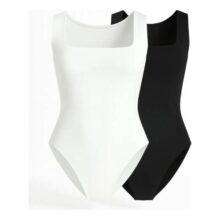 Kit 2 Body Feminino Regata Alça Larga Blusa Decote Quadrado