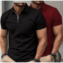 Kit 2 Camiseta Polo Manga Curta Com Ziper Masculina Canelada