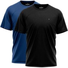 Kit 2 Camisetas Masculinas Dry Fit Sandrini Preto Azul Esporte Corrida Treino Fitness Academia Manga Curta (BR Alfa G Regular Azul e Preto)