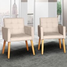 Kit 2 Poltronas Cadeira Decorativa para sala de estar recepção reforçada (Bege)