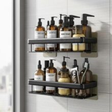 Kit 2 Suporte Shampoo Sabonete Banheiro Adesivo Parede Luxo Preto