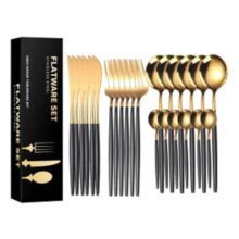Kit 24 Peças Jogo De Talheres Dourados Aço Inoxidável 416