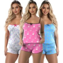 Kit 3 Baby Doll Conjunto Feminino Pijama Microfibra Sortidos