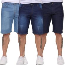 Kit 3 Bermudas Jeans Masculina Clycra Elastano