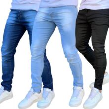 Kit 3 Calça Jeans Skinny Masculina Com Lycra