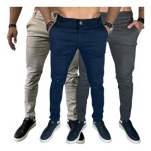 Kit 3 Calça Masculina Sarja Slim Alfaitaria Esporte Fino