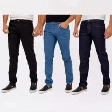 Kit 3 Calças Jeans Masculina Elastano Reta