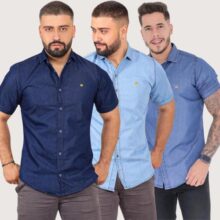 Kit 3 Camisa Social Masculina Jeans Manga Curta Importada