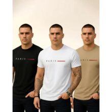 Kit 3 Camisetas Paris Masculinas Luxo Camisa Algodão Premium