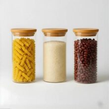 Kit 3 Pote Hermético De Vidro Tampa De Bambu 1l Alimentos