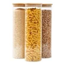 Kit 3 Potes Vidro 2l Tampa Bambu Hermética Tud Marrom-claro