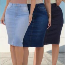 Kit 3 Saia Jean Cintura Alta Feminina Midi Evangelica