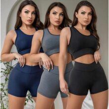 Kit 3 Shorts Feminino Legging Fitness Cos Alto Suplex