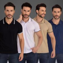 Kit 4 Camisa Polo Masculina Piquet Algodão Gola Trabalho