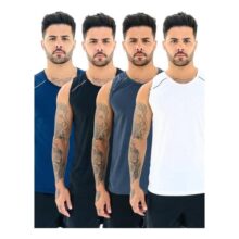 Kit 4 Camiseta Regata Dry Fit Masculina Academia Fit Básica