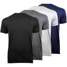 Kit 4 Camisetas Masculinas Básicas Conforto Lisas Poliéster Premium (BR, Alfa, GG, Regular, Preto/Azul/Cinza/Branco)