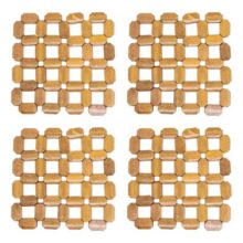 Kit 4 Descanso De Panela Protetor De Mesa Bambu Resistente Madeira