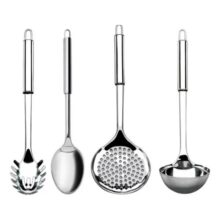 Kit 4 Utensílios Inox Cozinha Colher Concha Escumadeira