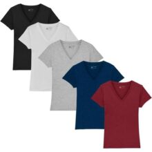Kit 5 Camisetas Feminina Babylook Básica Algodão Gola V By Zaroc