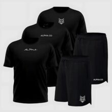 Kit 5 Peças All Black Dry 3 Camisetas E 2 Bermudas Alpha