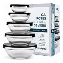 Kit 5 Potes Hermético De Vidro Retangular Tampa 1500ml