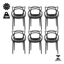 Kit 6 Cadeiras De Jantar Allegra Master Empilhável Polipropileno Waw Design Modelo Allegra Cor Preto