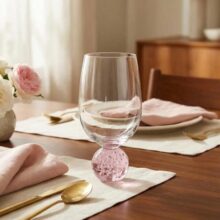 Kit 6 Taças Vidro Transparente Base Esfera Rosa Bubble 400ml Rosa-claro