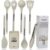 Kit 8 Utensílios de Cozinha Grandes em Silicone e Aço Inox – bege