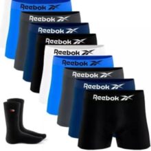 Kit 9 Cuecas Boxer Reebok Masculinas Microfibra Adulto Box Sem Costura+ 2 Meias