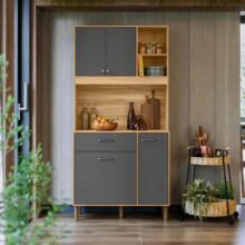 kit armário de cozinha CASA JD erva doce 90 compacto com 4 portas e bancada multiuso cor freijó chumbo