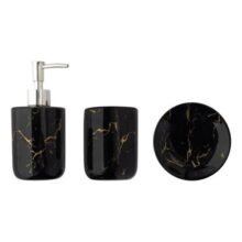 Kit Banheiro Lavabo Jogo 3 Pç Sabonete Dispenser Marmorizado Preto