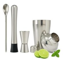 Kit Caipirinha Inox Coqueteleira 500 Socador Dosador Colher