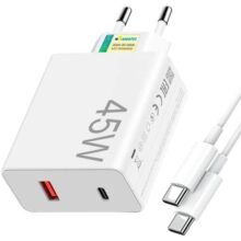 Kit Carregador Turbo 45W com Cabo Tipo-C, Fonte USB-C Bivolt Homologada pela Anatel, Carregador Rápido para I.phone, Android, Xiaomi e Tablets