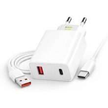 Kit Carregador Turbo QC 3.0 com Cabo Tipo-C, Carregamento Rápido Compatível com I.phone, Android, Xiaomi e Tablets Fonte USB-A e USB-C Bivolt 40W