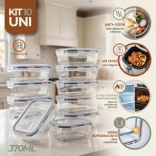 Kit com 10 Potes Vidro Hermético 370ml