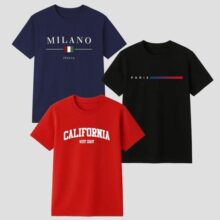 Kit com 3 Camisetas Algodão Milano Paris Califórnia