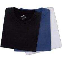 Kit Com 3 Camisetas Masculinas Básicas Slim Gola V – Multicolorido