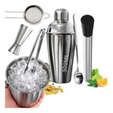 Kit com 7 Peças Inox Coqueteleira Caipirinha Profissional 500 Ml