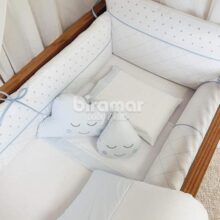 Kit Enxoval de Berço Bordado Dreams Poá Branco Azul 10 Peças Biramar Baby Azul