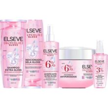 Kit L’Oréal Paris Elseve Glycolic Gloss – Shampoo 400ml, Condicionador 400ml, Acidificante 200ml, Máscara 300g, Sérum 100ml