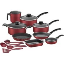 Kit para Cozinha 12 Peças com Jogo de Panelas Vermelho e Utensilios Tramontina Turim